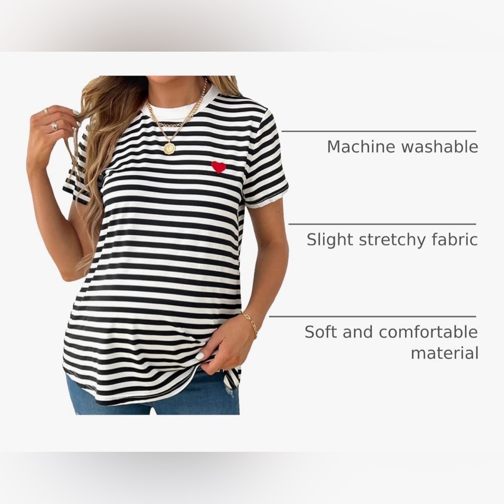 Chic Striped Tee with Heart Accent